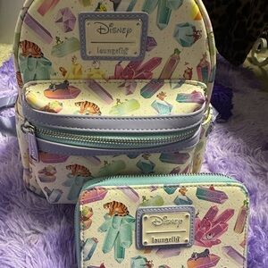 Loungefly Disney Crystal with Disney Sidekicks Backpack and Wallet Set EUC
